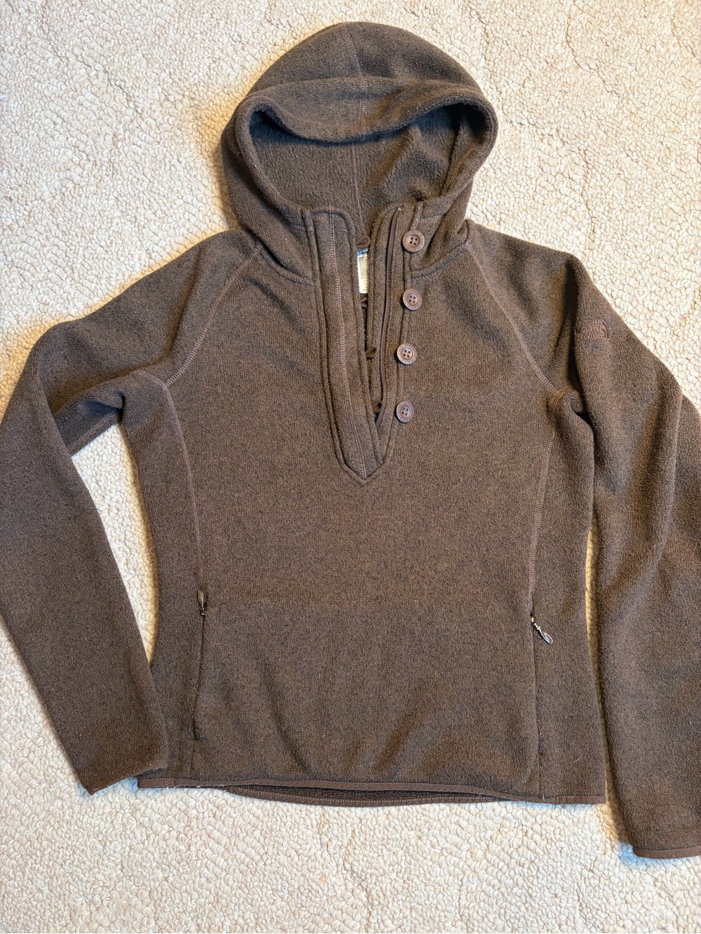 The North Face Women's Brown Hooded Button-Placket Fleece Pullover